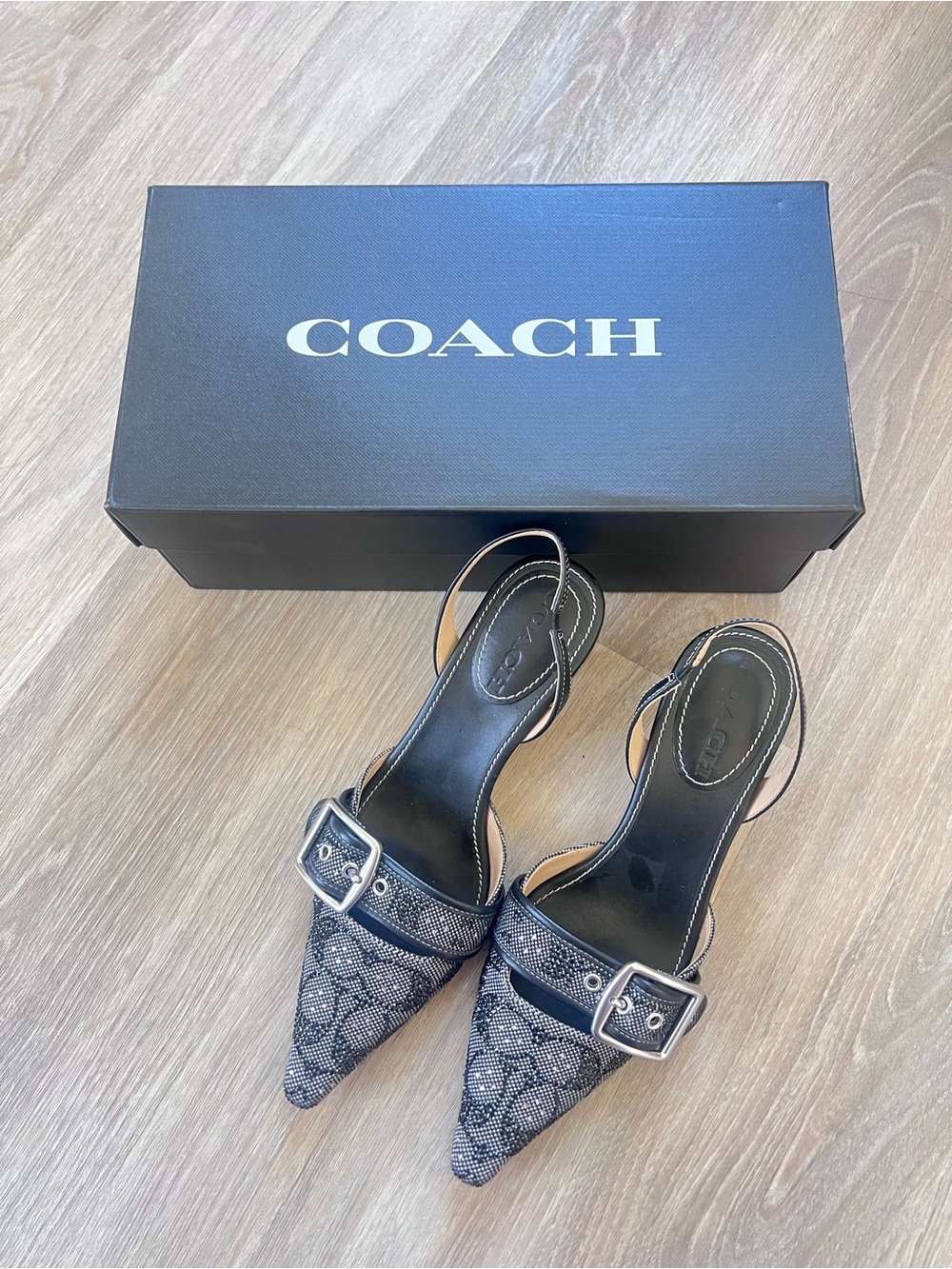 Coach Black Crystal Significant Jacquard Margot Slingback Heels - Picture 6 of 6